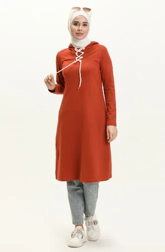 Bağcıklı Sweatshirt 3030-12 Kiremit