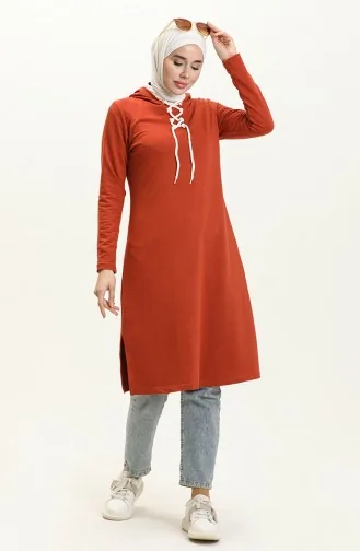 Bağcıklı Sweatshirt 3030-12 Kiremit