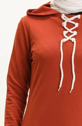 Bağcıklı Sweatshirt 3030-12 Kiremit