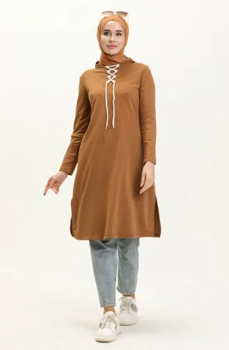 Bağcıklı Sweatshirt 3030-07 Taba