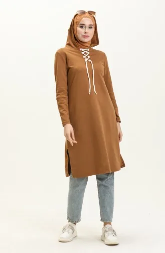 Bağcıklı Sweatshirt 3030-07 Taba