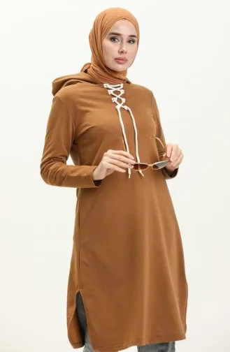 Bağcıklı Sweatshirt 3030-07 Taba