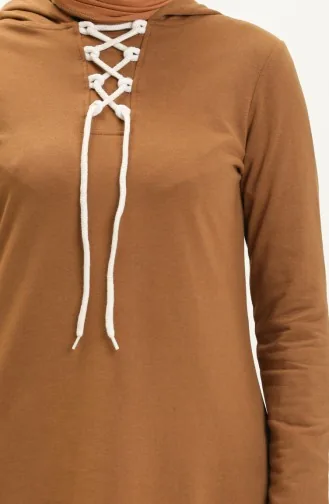 Bağcıklı Sweatshirt 3030-07 Taba
