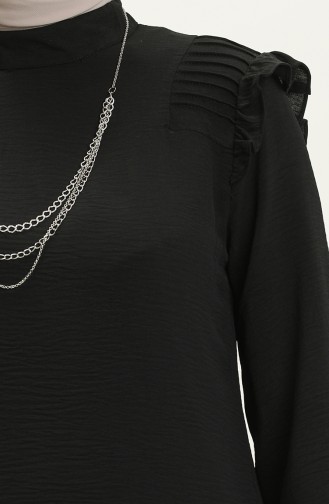 Aerobin Fabric Shirred Detail Tunic Pants Two Piece Suit 0002-02 Black 0002-02