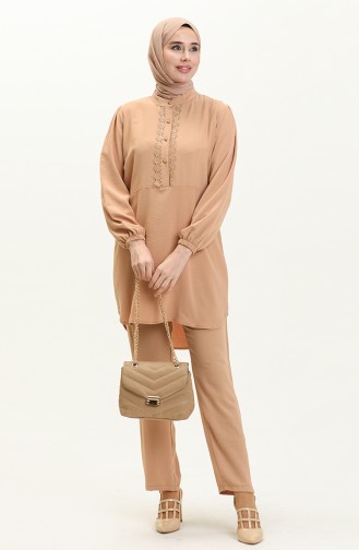Aerobin Fabric Buttoned Two Piece Suit 0006-03 Mustard 0006-03