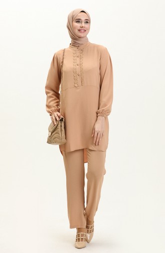 Aerobin Fabric Buttoned Two Piece Suit 0006-03 Mustard 0006-03
