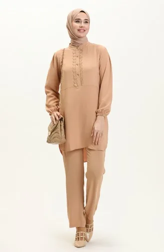 Aerobin Fabric Buttoned Two Piece Suit 0006-03 Mustard 0006-03