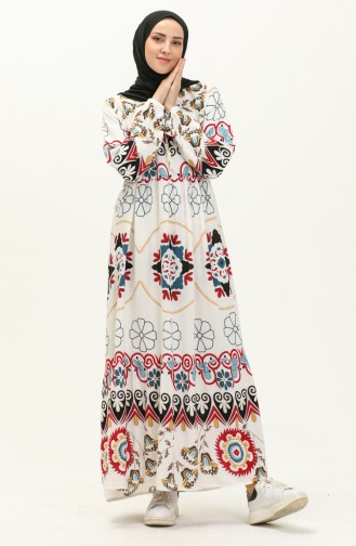 Printed Linen Dress 4102-01 white Oil 4102-01