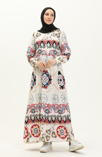 Printed Linen Dress 4102-01 white Oil 4102-01