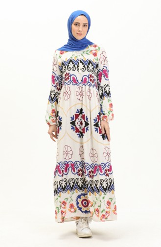 Printed Linen Dress 4102-02 white Saxe 4102-02