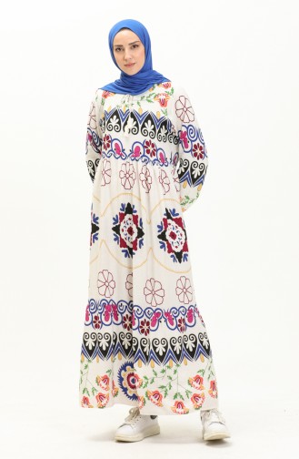 Printed Linen Dress 4102-02 white Saxe 4102-02