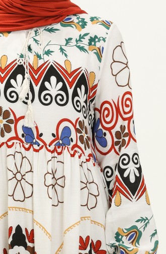 Robe à Motifs en Lin  4102-03 Blanc Brique 4102-03