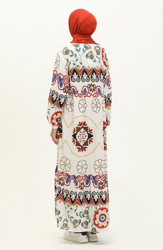 Printed Linen Dress 4102-03 white Brick Red 4102-03