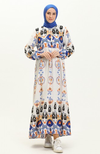 Printed Linen Dress 4103-01 white Saxe 4103-01