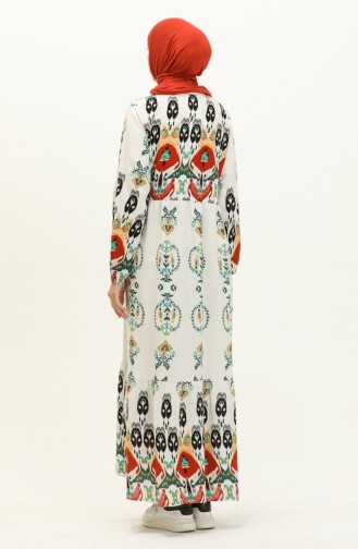 Printed Linen Dress 4103-03 white Brick Red 4103-03