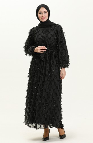 Fringed Belted Dress 7001-03 Black 7001-03