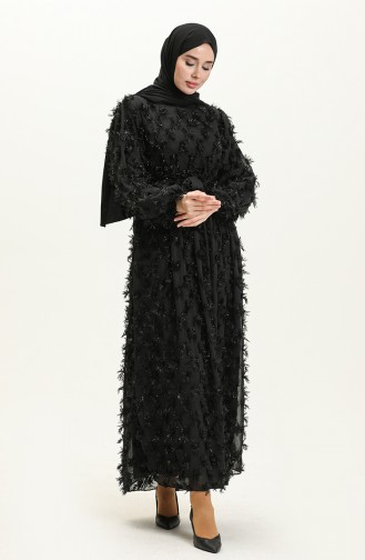 Fringed Belted Dress 7001-03 Black 7001-03