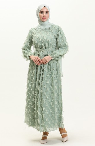 Fringed Belted Dress 7001-06 Almond Green 7001-06