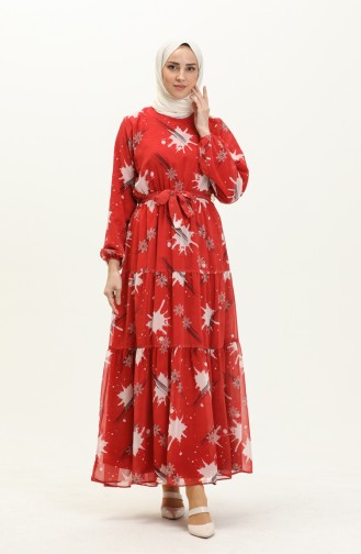 Shirred Chiffon Dress 7002-01 Claret Red 7002-01