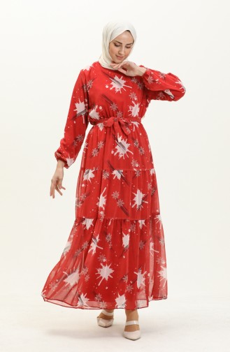 Shirred Chiffon Dress 7002-01 Claret Red 7002-01