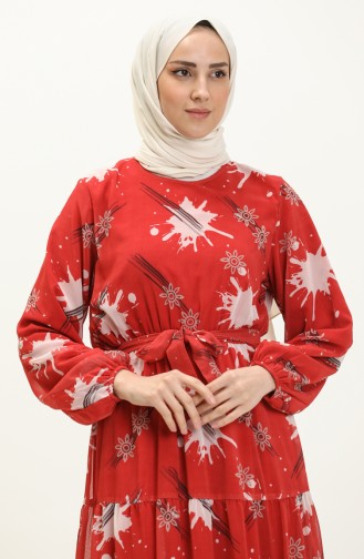 Shirred Chiffon Dress 7002-01 Claret Red 7002-01