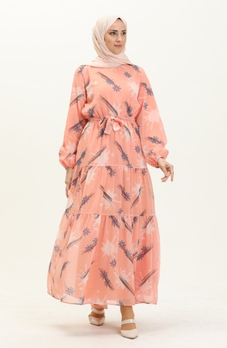 Gerafftes Chiffonkleid 7002-02 Lachs 7002-02
