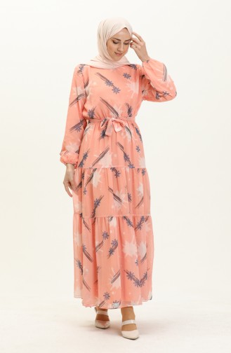 Shirred Chiffon Dress 7002-02 Salmon 7002-02