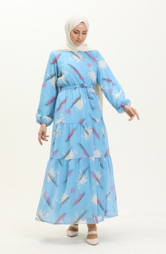 Gerafftes Chiffonkleid 7002-03 Blau 7002-03