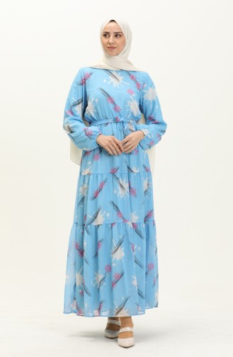 Gerafftes Chiffonkleid 7002-03 Blau 7002-03