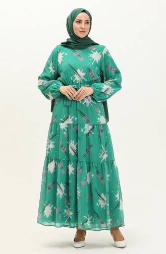 Gerafftes Chiffonkleid 7002-05 Smaragdgrün 7002-05