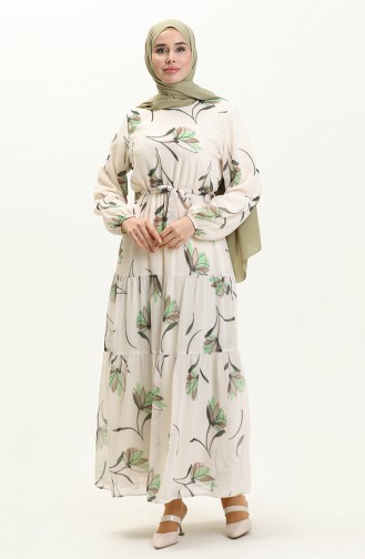 Gerafftes Chiffonkleid mit Gürtel 7005-01 Cremegrün 7005-01