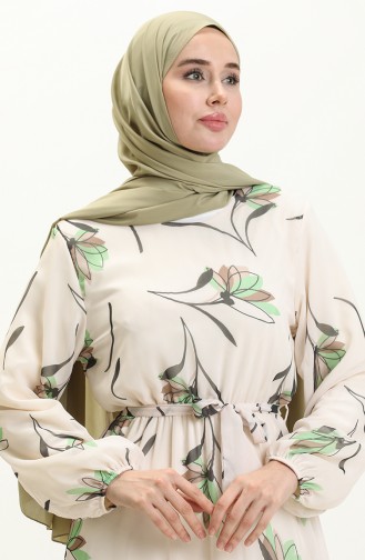 Gerafftes Chiffonkleid mit Gürtel 7005-01 Cremegrün 7005-01