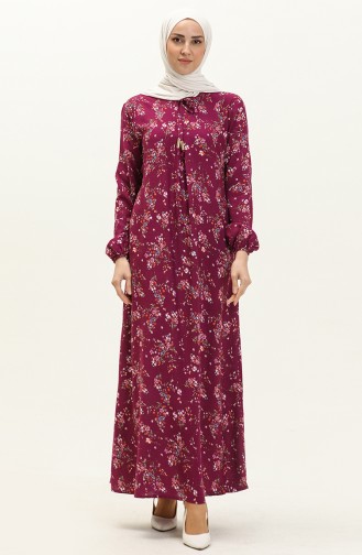 Floral Print Viscose Dress 4569-01 Purple 4569-01