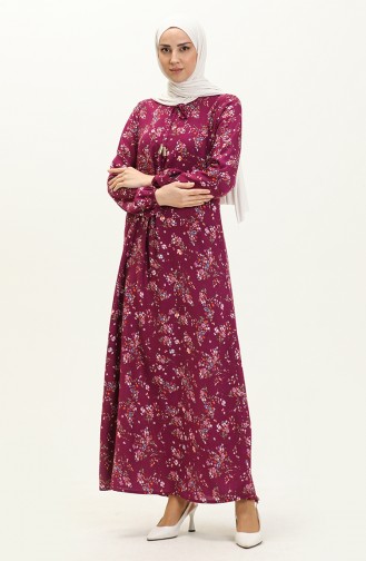 Floral Print Viscose Dress 4569-01 Purple 4569-01