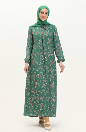 Floral Print Viscose Dress 4569-02 Green 4569-02