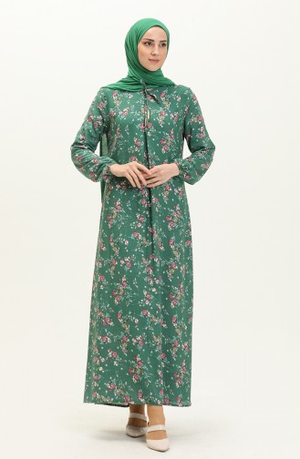 Floral Print Viscose Dress 4569-02 Green 4569-02