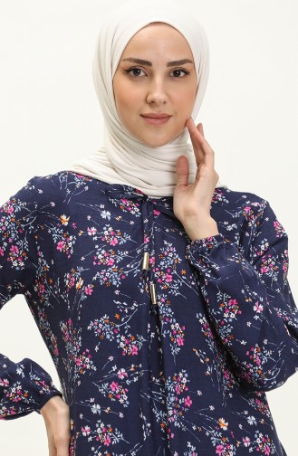 Geblümtes Viskosekleid 4569-03 Marineblau 4569-03