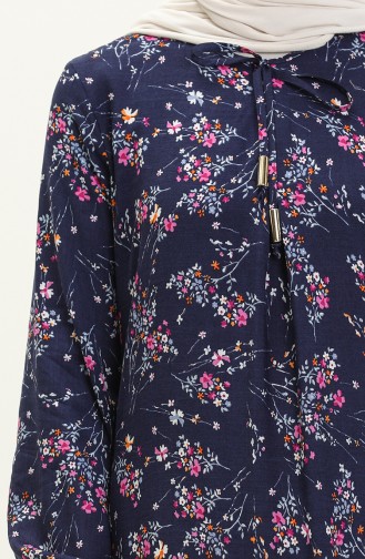 Geblümtes Viskosekleid 4569-03 Marineblau 4569-03