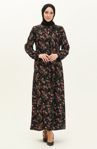 Floral Print Viscose Dress 4569-05 Black 4569-05