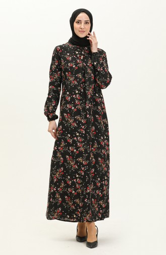 Floral Print Viscose Dress 4569-05 Black 4569-05