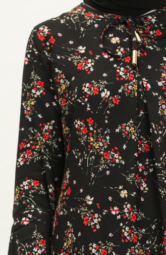 Floral Print Viscose Dress 4569-05 Black 4569-05
