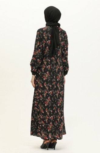 Floral Print Viscose Dress 4569-05 Black 4569-05