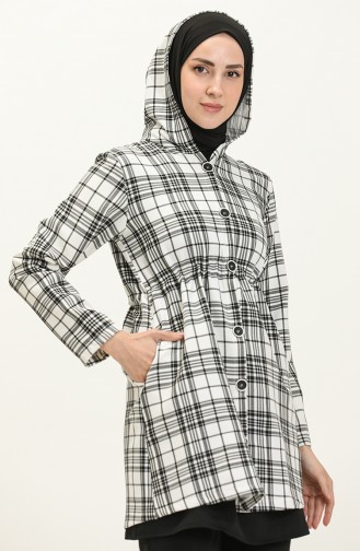 Plaid Hooded Tunic 8001-01 Black white 8001-01