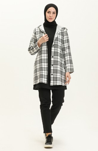 Plaid Hooded Tunic 8001-01 Black white 8001-01