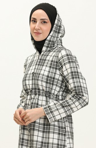 تونيك بنقش مربع بقبعة 8001-01 أسود أبيض 8001-01