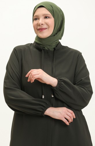 Abaya Grande Taille à Lacets 3021-01 Khaki 3021-01