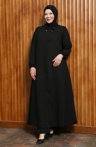 Plus Size Lace Up Abaya 3021-02 Black 3021-02