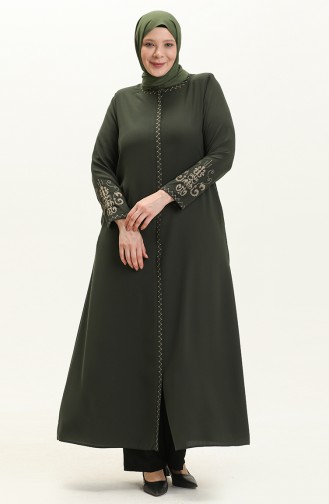 Bestickte Abaya in Übergröße 3022-03 Khaki 3022-03