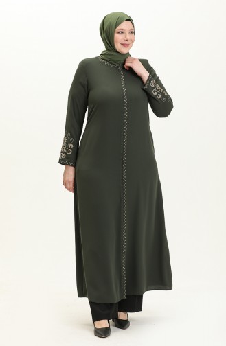 Bestickte Abaya in Übergröße 3022-03 Khaki 3022-03