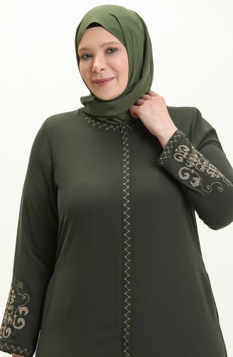 Plus Size Embroidered Abaya 3022-03 Khaki 3022-03